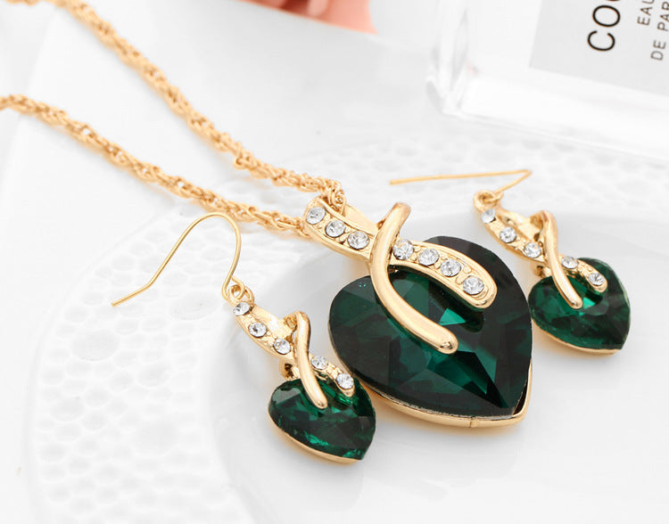 Austrian Crystal Gold Plated Heart Stone Necklace & Earring Set Jewellery