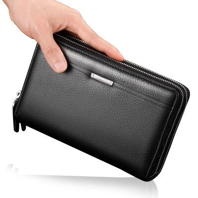 Men's Faux Leather Wallet High Capacity Slim Multiple Card Slots Secure Zip Closure