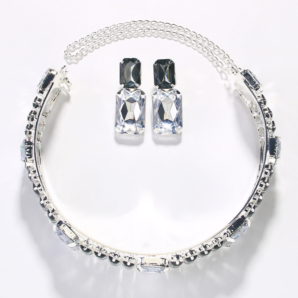 Oversized Rhinestone Choker Necklace Set Indian Bridal Wedding Jewellery Gold