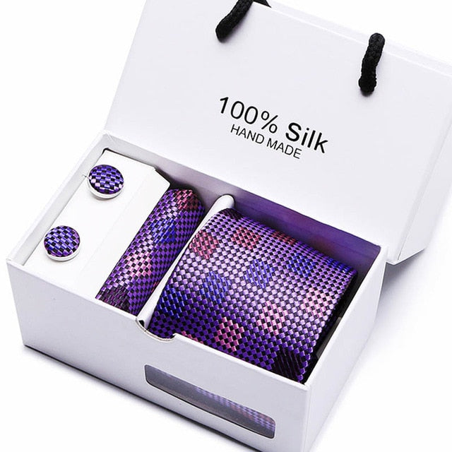 100% Silk 3pc Men's Plaid Tie Set Extra Long Woven Neck Ties Suit Gift Box