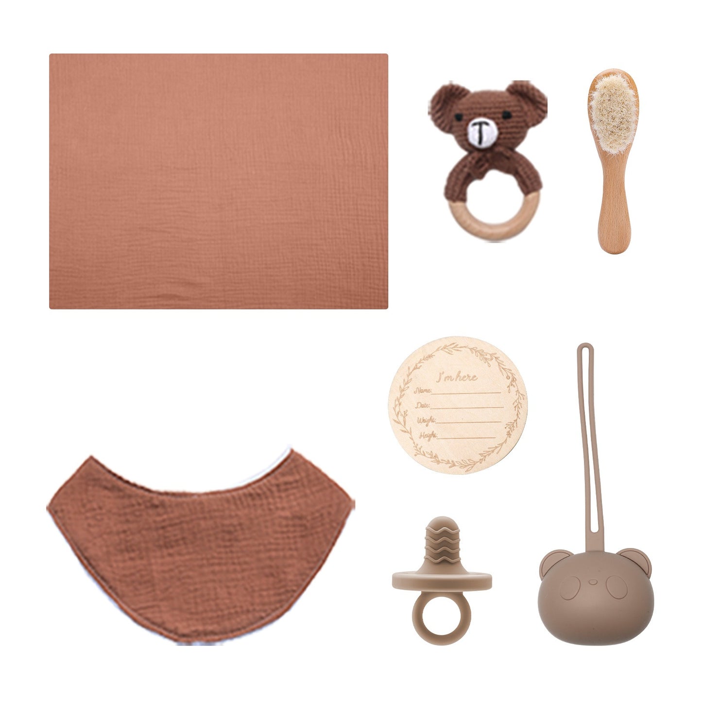 Eco Bamboo Newborn Baby Gift Box Set Bath Towel Wooden Brush Bunny Rattle Pacifier