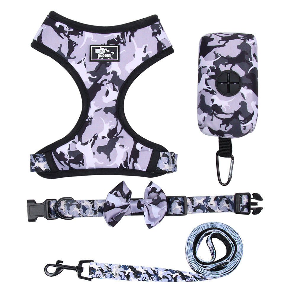 4pc Camo Dog Harness Set Leash Collar Poop Bag Dogs Supplies Rope Lead