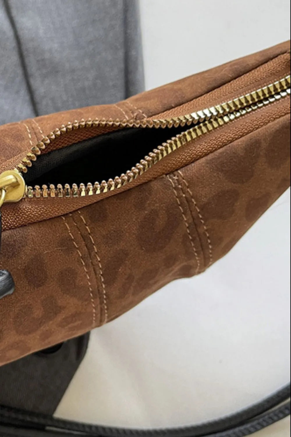 Suede Shoulder Bag Faux Leather Strap Women's Zip Closure Spacious Interior