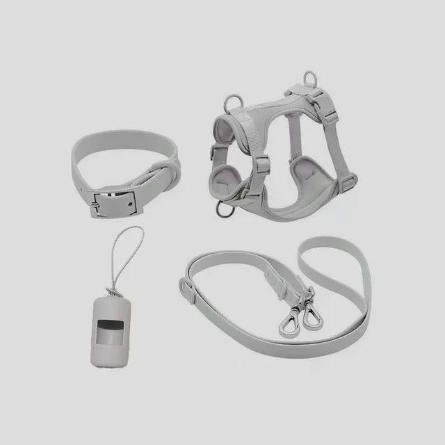 4pc Premium Waterproof PVC Neoprene Pet Harness Leash Collar Bag Dispenser Set