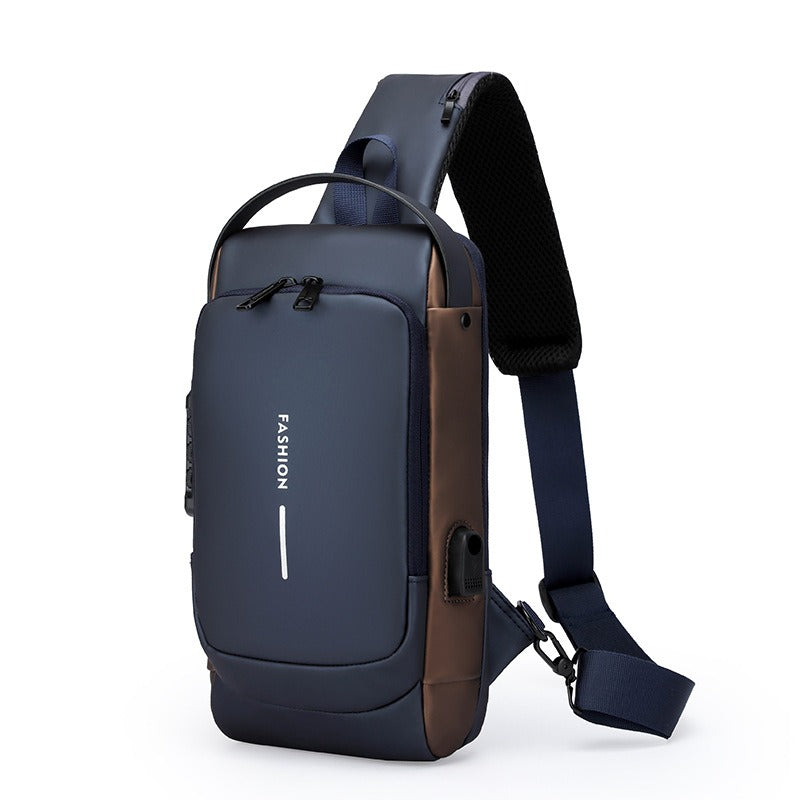 Waterproof USB Crossbody Sling Bag Anti-Theft Password Lock Men Travel Secure