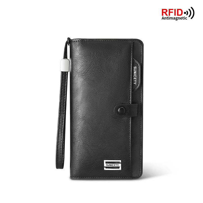Men's Faux Leather Wallet Large Capacity Zipper Phone Slot Secure Storage Executive