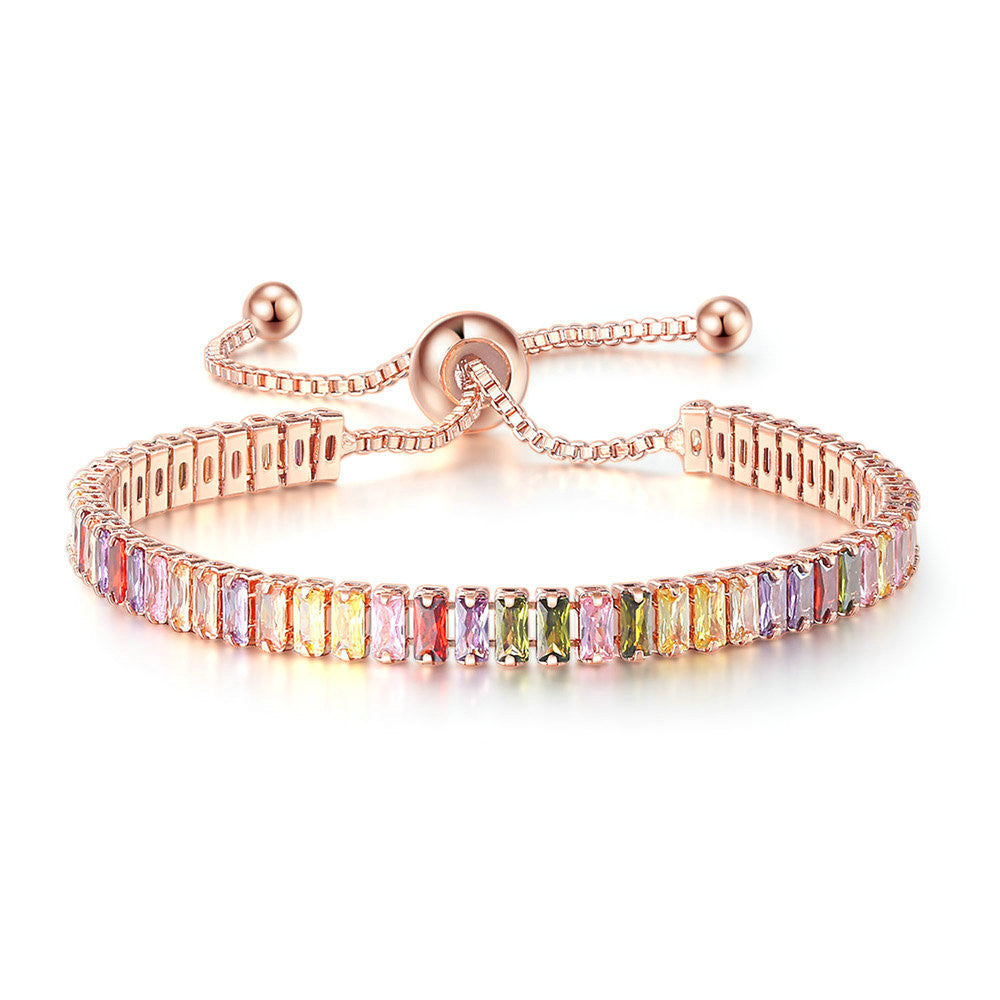 Elegant CZ Baguette Cut Crystal Adjustable Tennis Bracelet Women’s Diamond Crystals