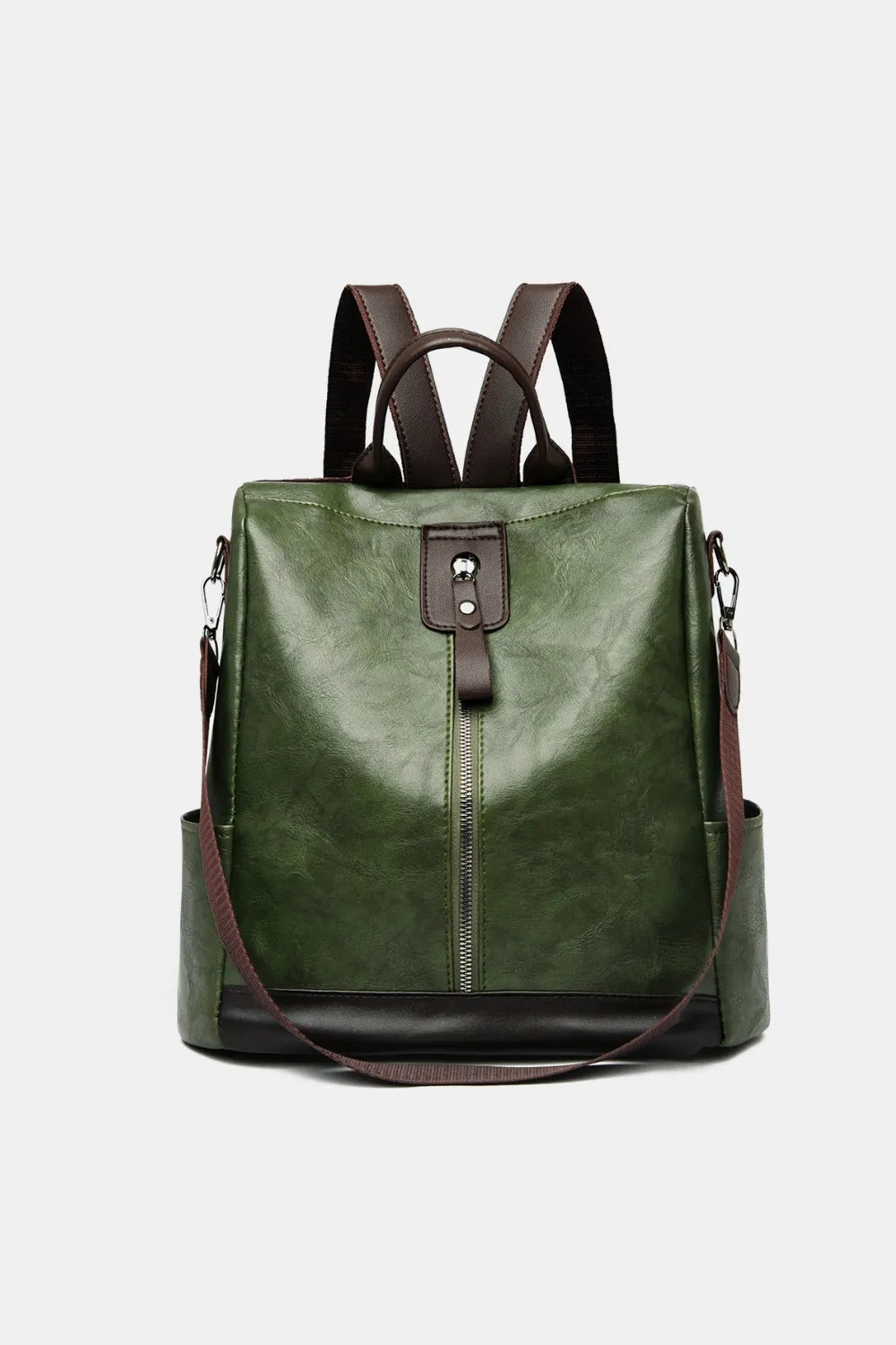 Faux Leather Backpack Zippered Pockets Adjustable Shoulder Straps Spacious Interior