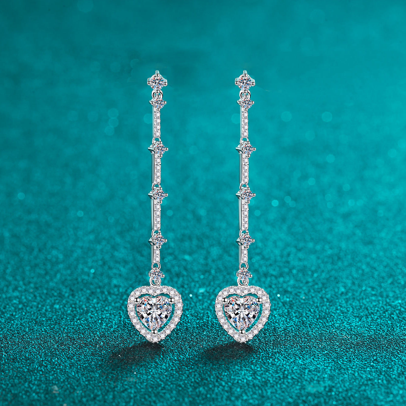 Sterling Silver Heart Earrings 2 Carat Moissanite Zircon High-Quality Accessory