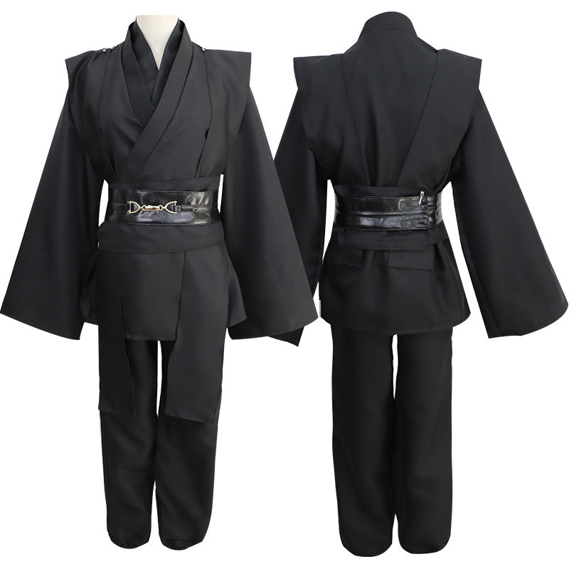 Unisex Black Hooded Fantasy Cloak Robe Cosplay Costume Loose Fit Outfit