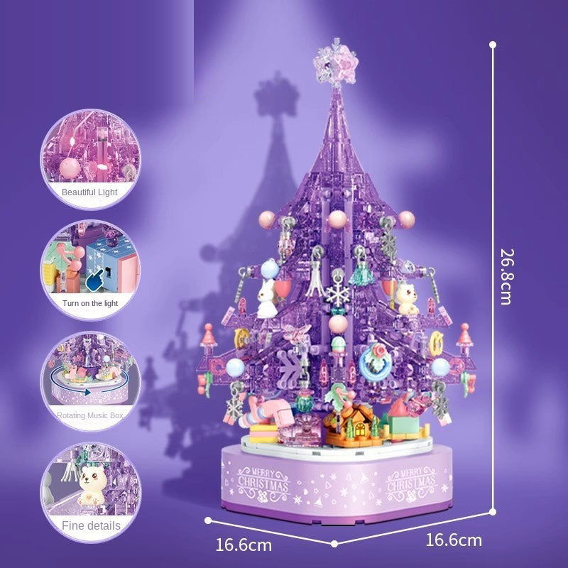 Purple Crystal Christmas Tree Music Box DIY Building Ornament Gift with Lighting