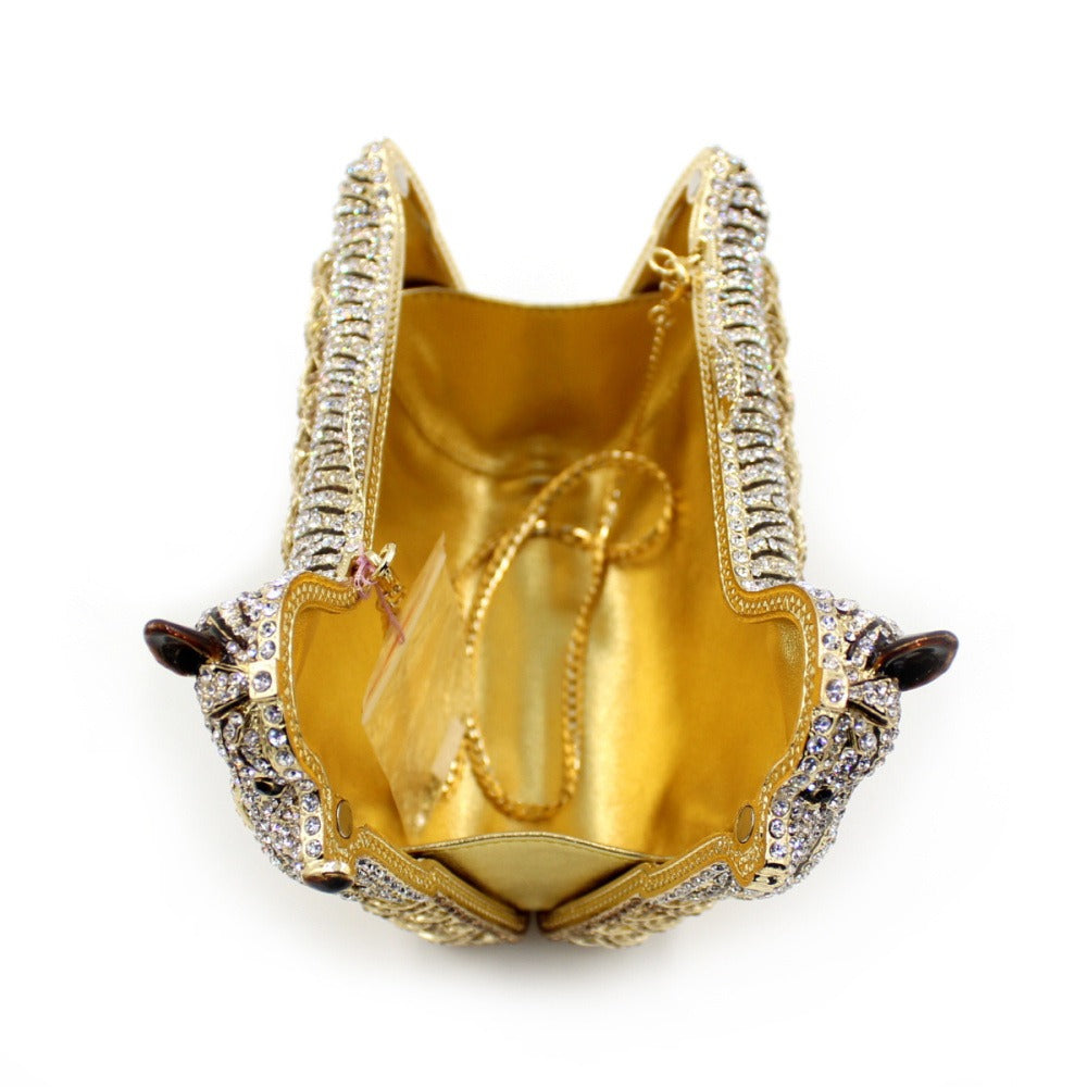 Handmade Austrian Crystal Diamond Dog Puppy Women's Clutch Evening Bag