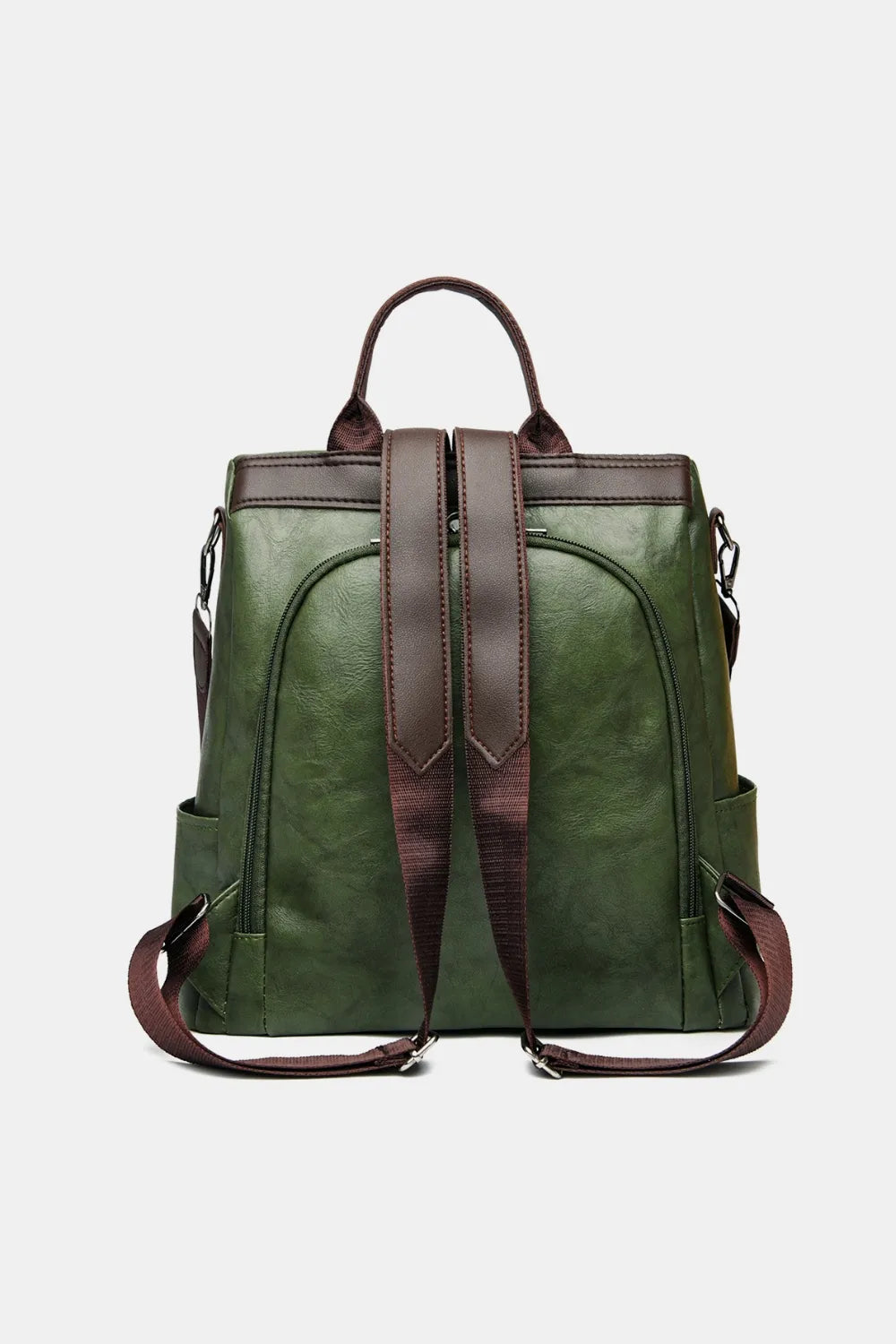 Faux Leather Backpack Zippered Pockets Adjustable Shoulder Straps Spacious Interior