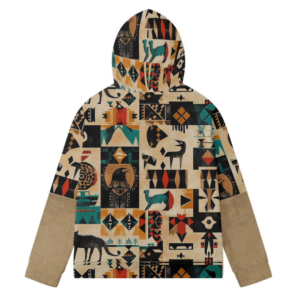 Men’s Winter Jacket Plaid Print Fleece Lined Cotton Padded Zip Hoodie Coat