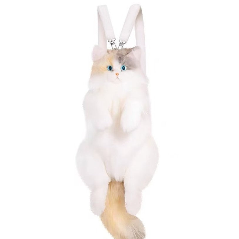 Adorable Plush Cat Backpack Soft 50cm Toy Bag with Pink or Blue Bib
