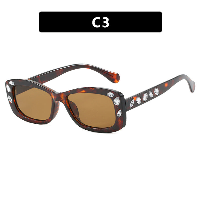Women's Square Frame Sunglasses Diamond Inlaid UV400 Protection Stylish Eyewear
