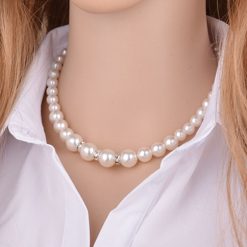 3pc Pearl Jewellery Set Necklace Earrings & Bracelet Women’s Jewellery
