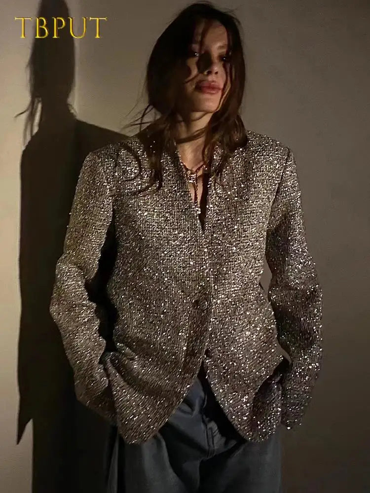 Women's Tweed Jacket Sparkly Elegant Blazer Polyester & Spandex Luxury Fashion
