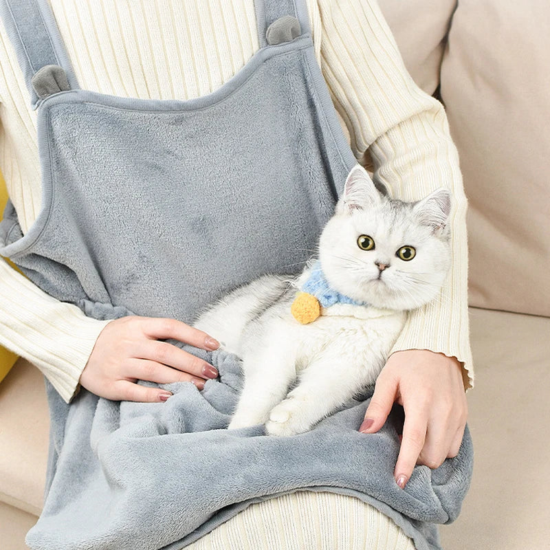 Pet Carrier Apron for Cats Dogs Winter Plush Travel Pouch Soft Bag Adjustable Grey