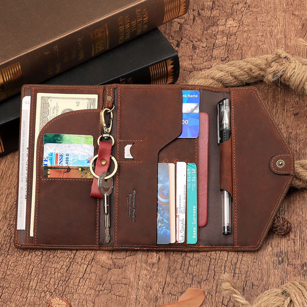 Men's Genuine Leather Travel Clutch Passport Wallet Document Holder Organizer