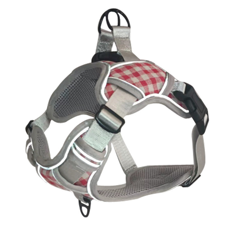 Plaid Reflective Adjustable Breathable Dog Harness Small Large Pets Night Safety