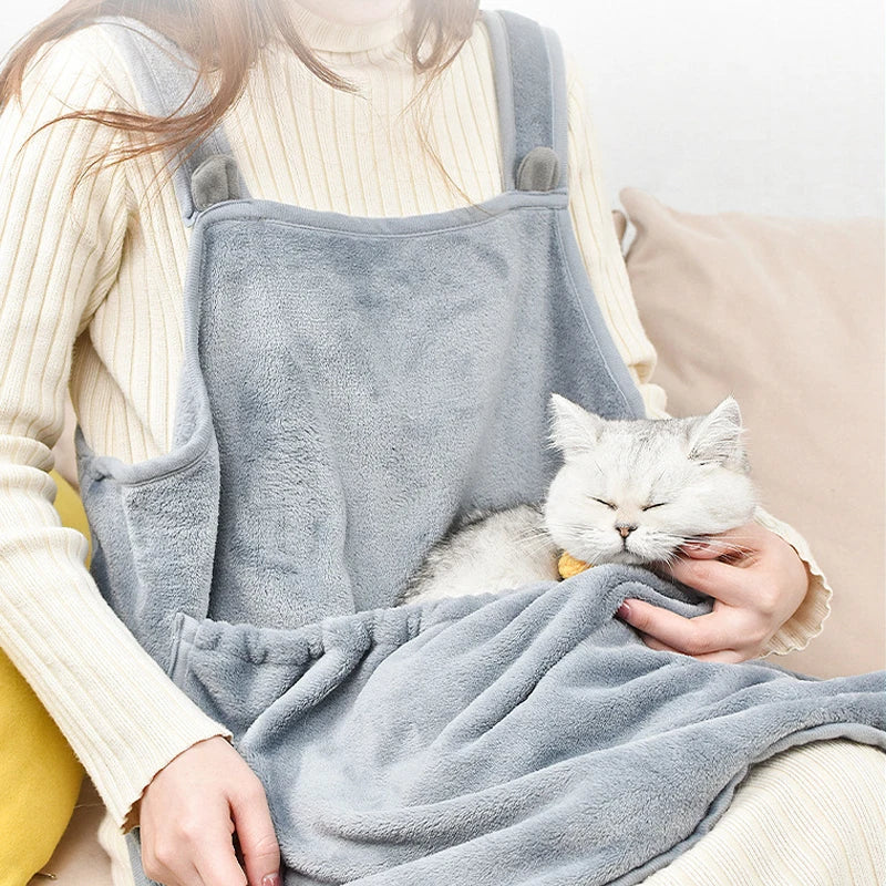 Pet Carrier Apron for Cats Dogs Winter Plush Travel Pouch Soft Bag Adjustable Grey