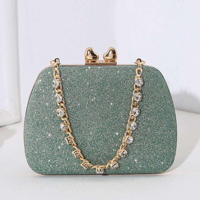 Gold Tone Glitter Gemstone Chain Handle Crystal Small Bag Handbag