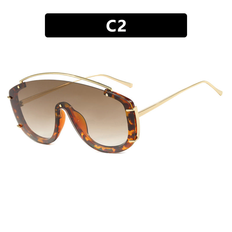 Women's Large Frame One-Piece Sunglasses Metallic UV Protection Outdoor Fashion