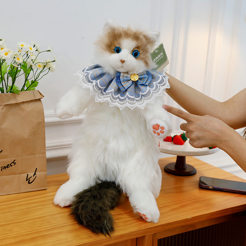 Adorable Plush Cat Backpack Soft 50cm Toy Bag with Pink or Blue Bib