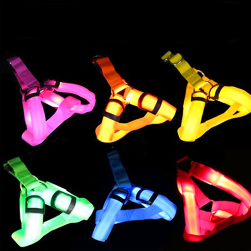 LED Dog Harness Safety Nylon Strap Adjustable Flashing Light Pet Harness XS-XL