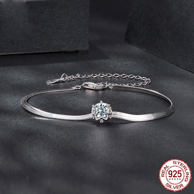 S925 Moissanite Crystal Flower Design Bracelet Adjustable Elegant Ladies Gift