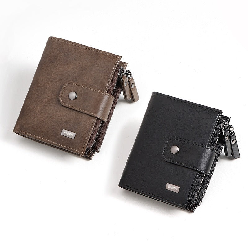Men's Slim RFID Blocking Wallet Secure Zip Coin Pocket Faux Leather Anti-Theft
