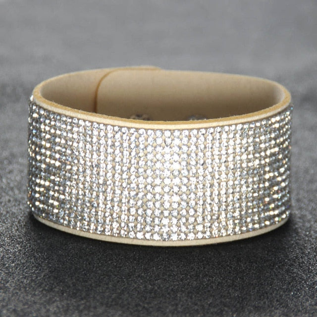 Crystal Bracelet Genuine Leather Bangles Women Jewellery Gemstone