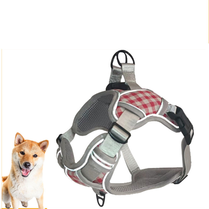 Plaid Reflective Adjustable Breathable Dog Harness Small Large Pets Night Safety