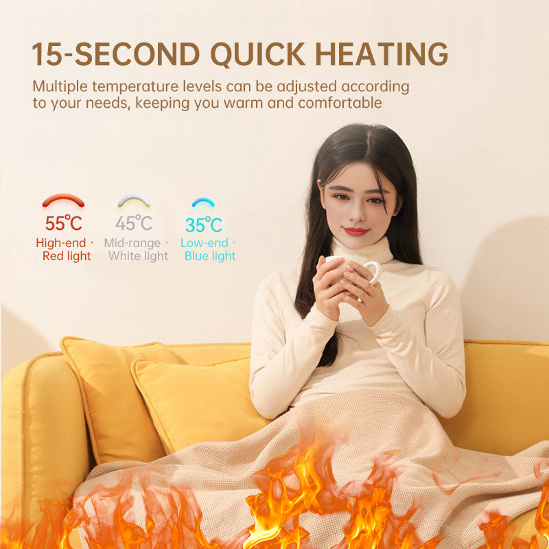 USB Heated Shawl Blanket Portable Wearable Electric Throw with Zipper 3 Heat Levels