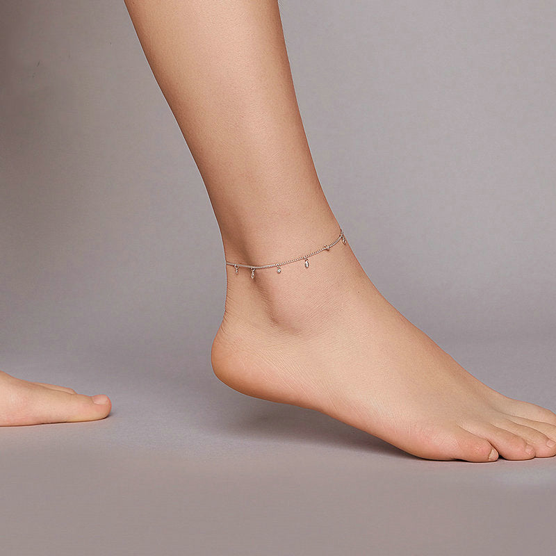 S925 Silver Platinum Plated Cubic Zirconia Tassel Adjustable Anklet Jewellery