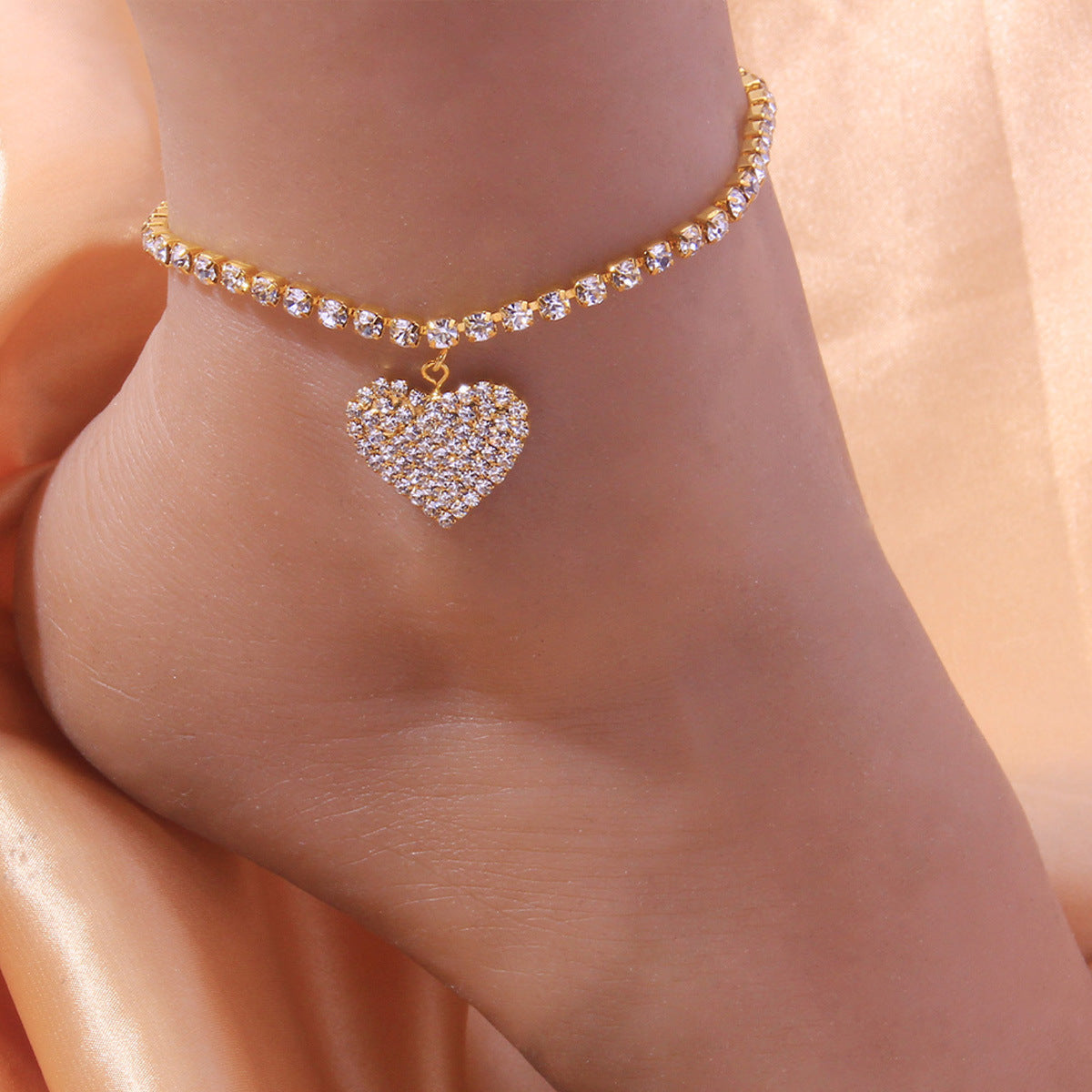 Crystal Diamond Love Heart Anklet Women's Beach Holiday Jewellery Silver