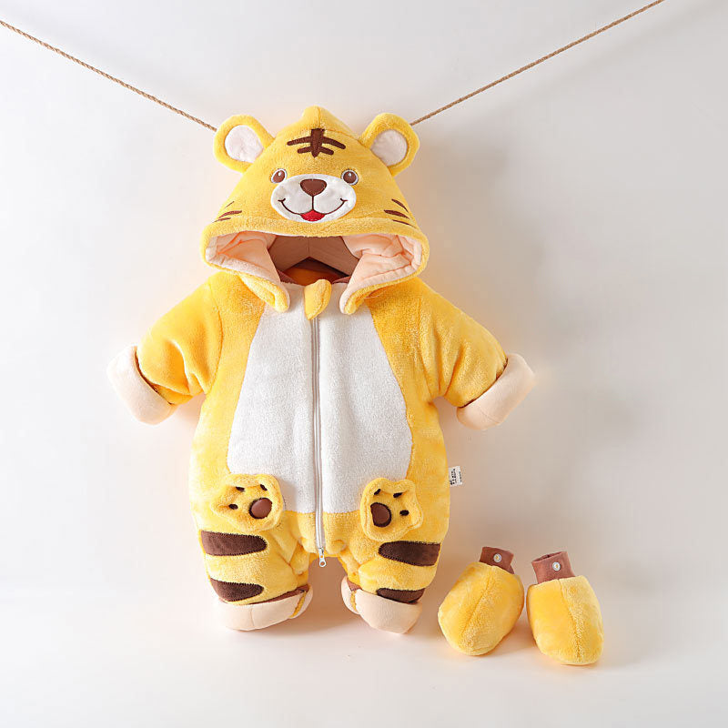 Newborn Baby Winter Hooded Panda Animal Outfit Thick Jumpsuit Removable Hat Shoe