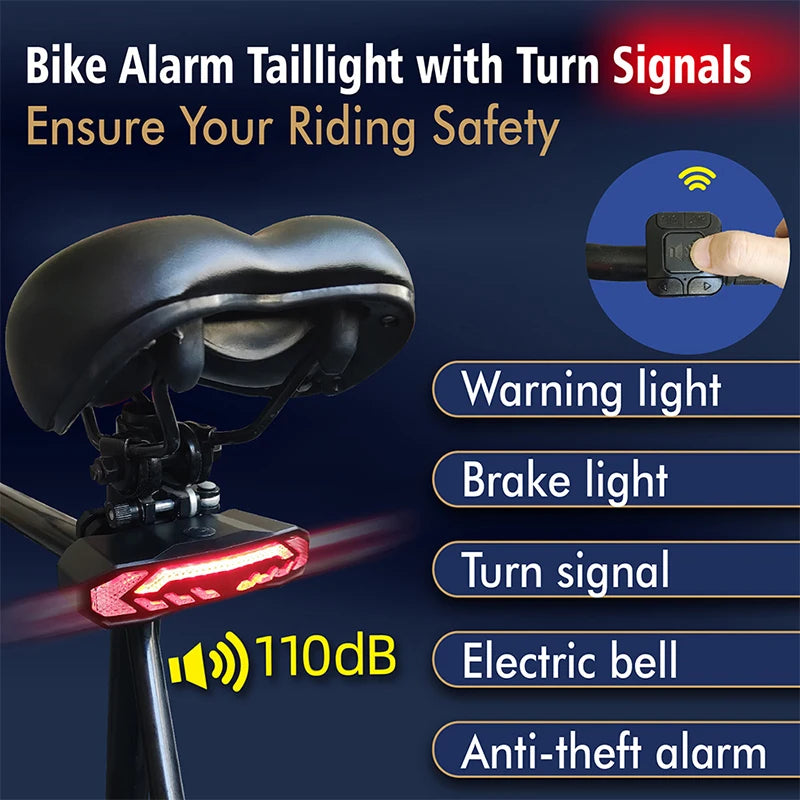 Bike Alarm Tail Light USB Rechargeable Waterproof Multifunctional Bicycle Rear Lamp