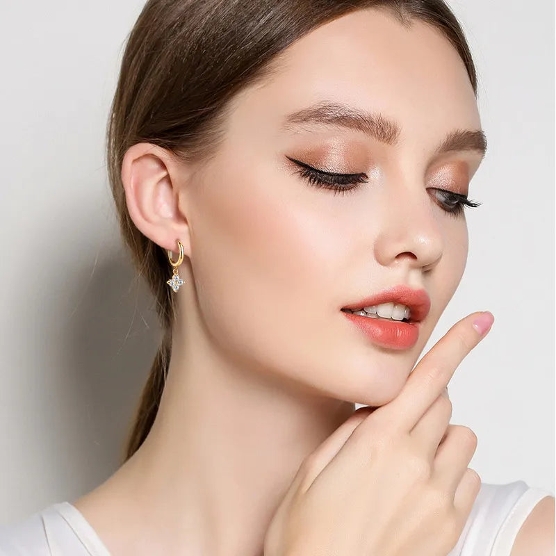 925 Sterling Silver Moissanite Hoop Drop Dangle Earrings Gold Silver Elegant Jewellery