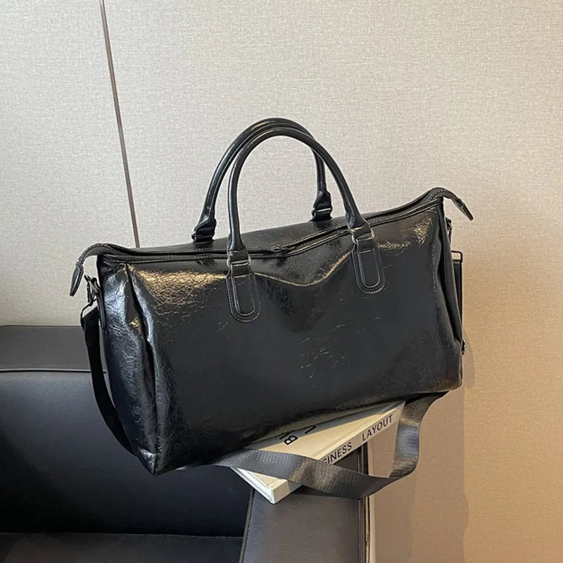 Faux Leather Oversize Weekend Travel Bag Shoulder Hand Luggage Holdall Tote Gym