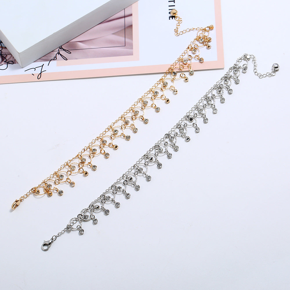 Dangle Chain Crystal Drop Beach Yoga Anklet Rhinestone Tassel Womens Jewellery