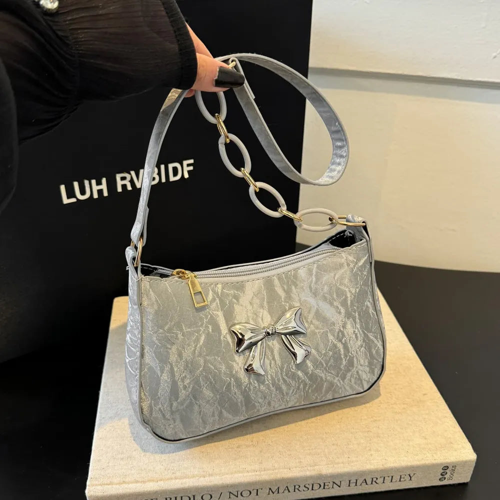 Faux Leather Shoulder Bag Women's Strap Metal Clasp Zip Closure Spacious Interior