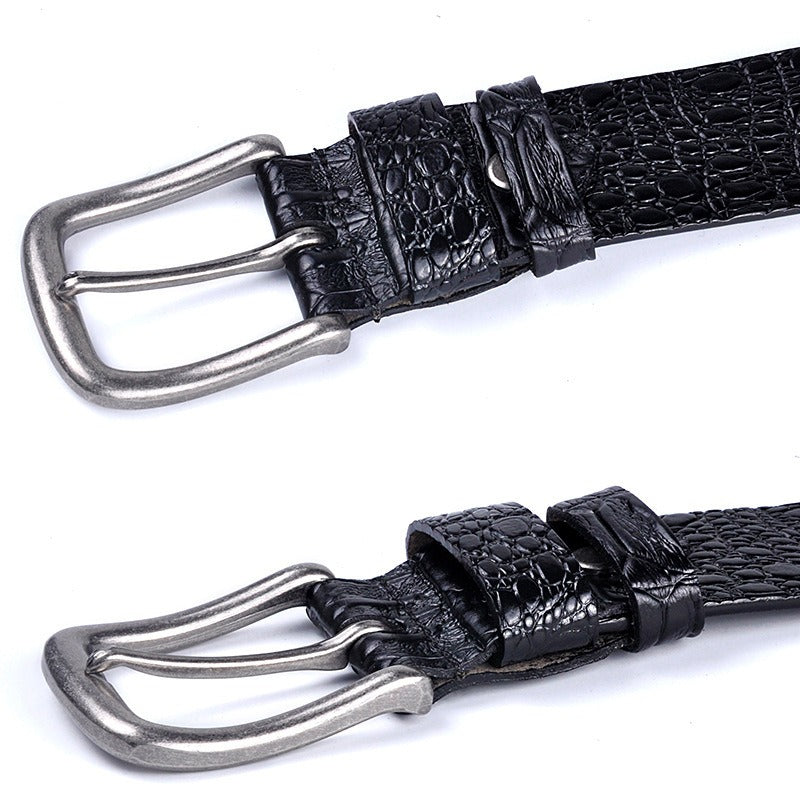 Men's Genuine Leather Crocodile Design Belt Buckle Cowhide Black Accessories