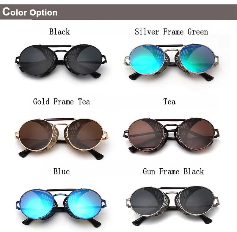 Retro Steampunk Round Sunglasses UV Unisex Alloy Frame Vintage Premium Glasses
