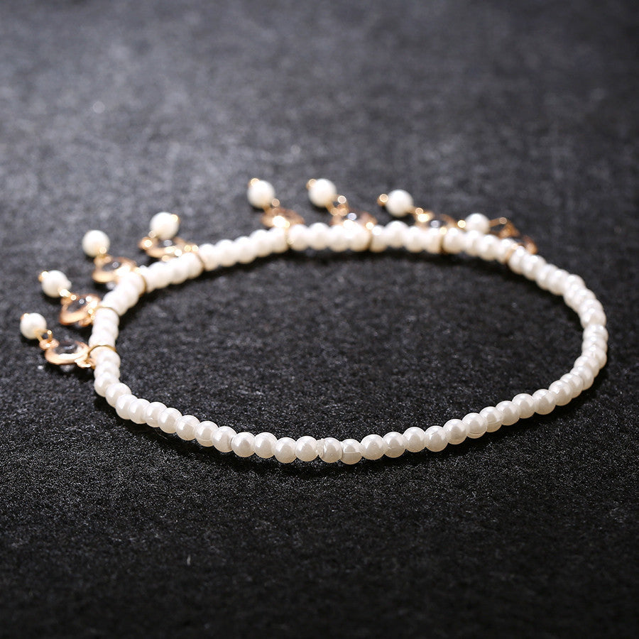 Dainty Simple Pearl Crystal Drop Dangle Anklet Womens Jewellery Jewelry