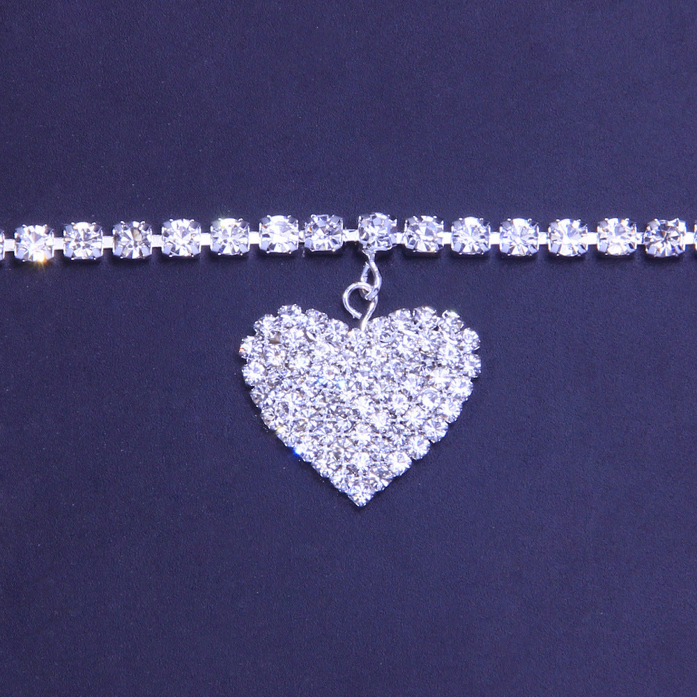 Crystal Diamond Love Heart Anklet Women's Beach Holiday Jewellery Silver