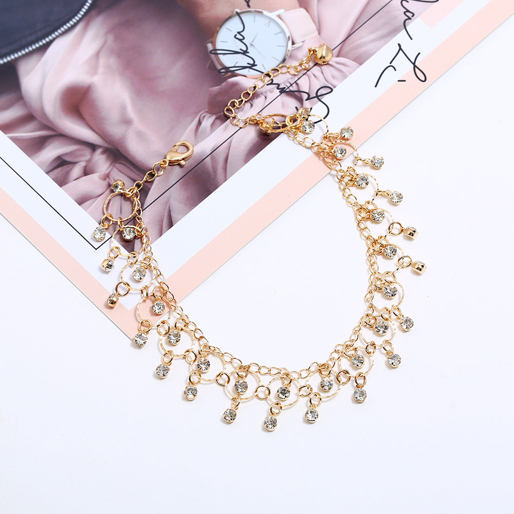 Dangle Chain Crystal Drop Beach Yoga Anklet Rhinestone Tassel Womens Jewellery
