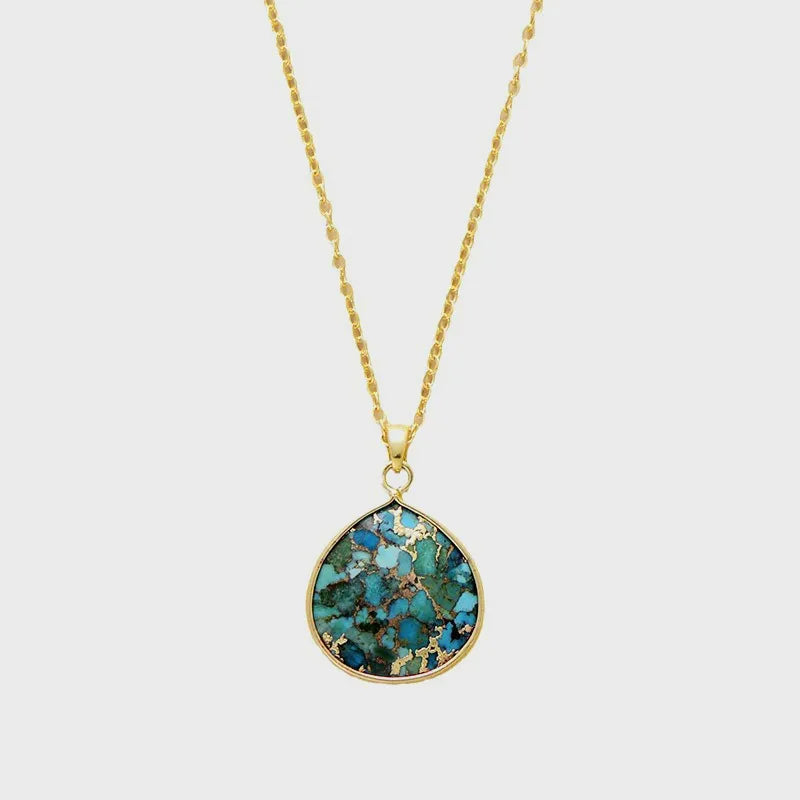Turquoise Teardrop Pendant Necklace Copper Chain Jewellery Gold Silver 40cm Gift