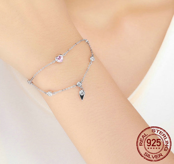 Sterling Silver Sweetheart Double Layer Adjustable Bracelet Elegant Accessory